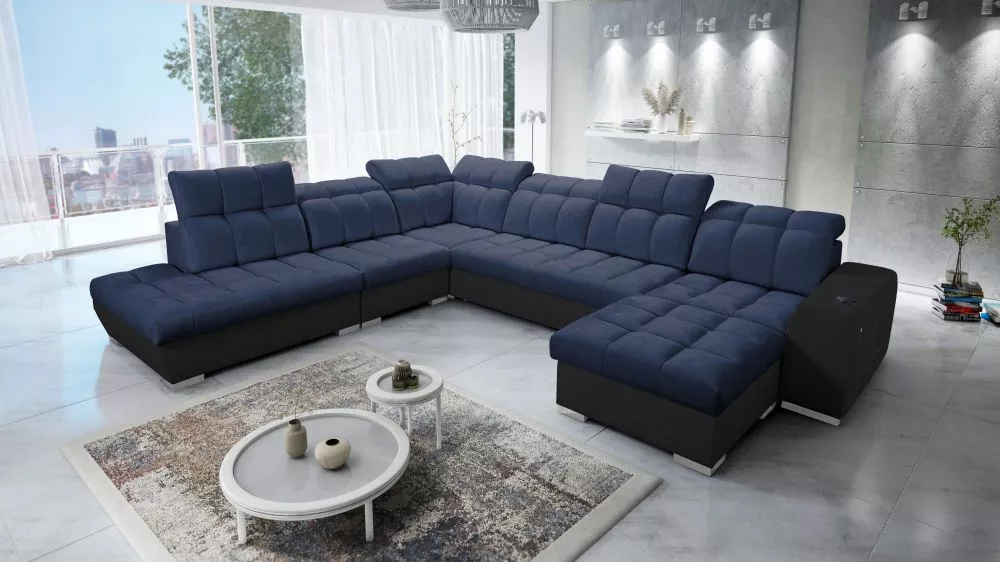 Dīvāns Pagano 10 Premium Standard · Tumši zils + melns · 300 × 364 × 83 cm