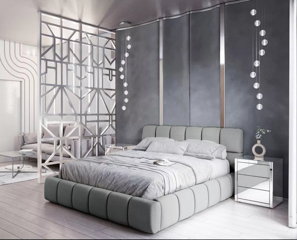 Gulta Boston Standard ar stelāžu Guļamvietas platums: 140 cm, Guļamvietas garums: 200 cm, stelāžas tips: koka, · Zili pe