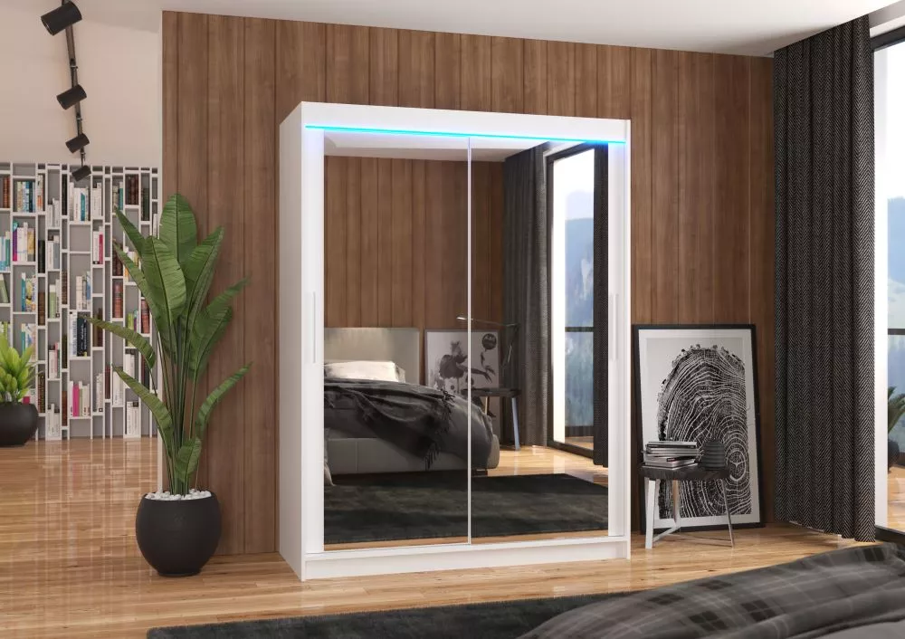 Skapis Permo ar LED · Balts · 150 × 58 × 200 cm