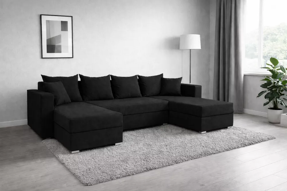 Dīvāns Hugo U standard · Melns · 142 × 298 × 80 cm