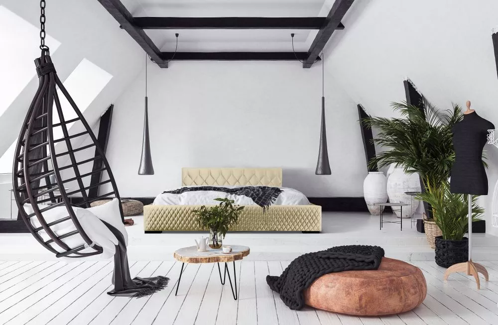 Gulta London Standard ar stelāžu Guļamvietas platums: 160 cm, Guļamvietas garums: 200 cm, stelāžas tips: koka, · Bēšs · 