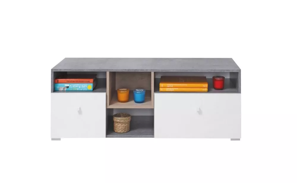 TV tumba Sigma SI9 · Betons + balts + ozols · 120 × 45 × 45 cm