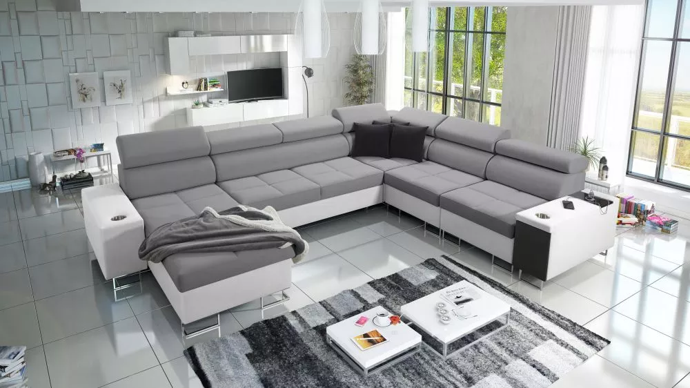 Dīvāns Morena 8 Premium Standard · Pelēks + balts · 284 × 360 × 84 cm