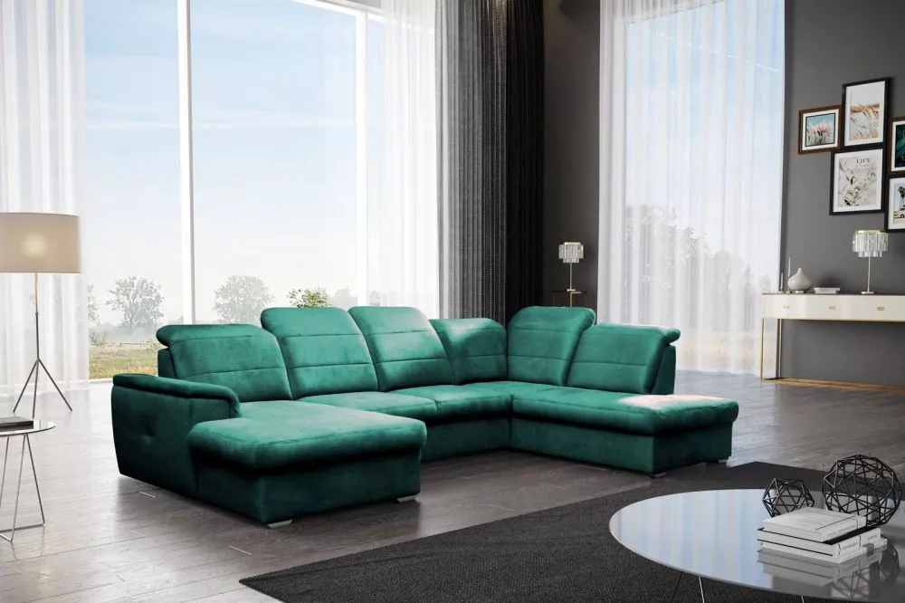 Dīvāns Bergamo U Corner standard · Zaļš · 199 × 320 × 87 cm