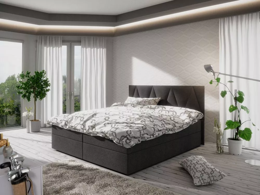 Gulta Fado 3 Boxspring Standard Guļamvietas platums: 140 cm, Guļamvietas garums: 200 cm, · Melns · 145 × 208 × 106 cm