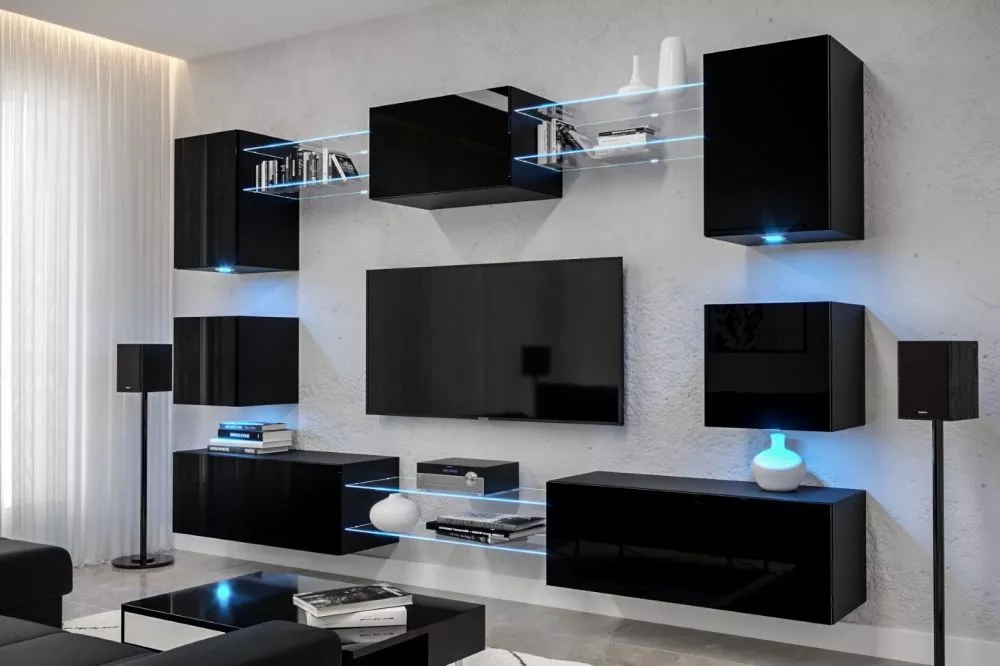 Sekcija Next AN1 ar LED · Melns · 271 × 35 × 181 cm