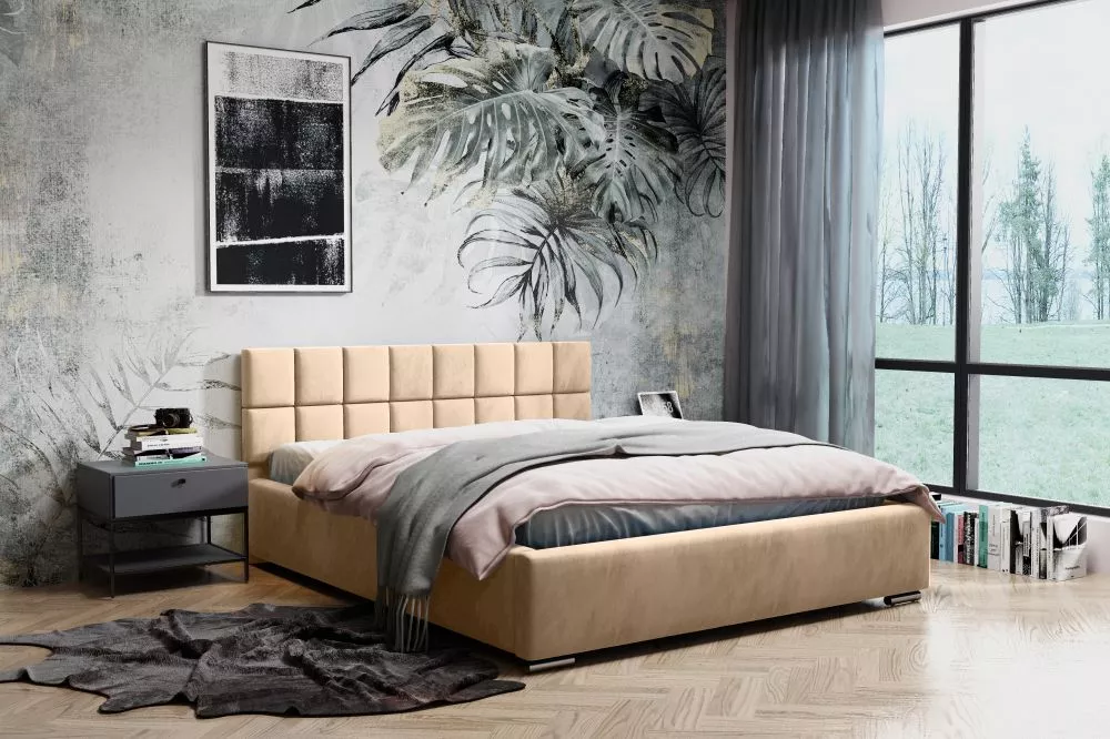 Gulta Hugo Velvet Standard ar stelāžu Guļamvietas platums: 120 cm, Guļamvietas garums: 200 cm, stelāžas tips: koka, · Bē