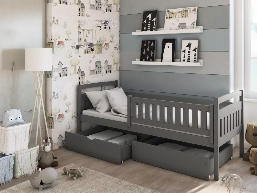 Bērnu gulta Terry ar stelāžu Guļamvietas platums: 80 cm, Guļamvietas garums: 160 cm, · Grafīts · 87 × 168 × 85 cm