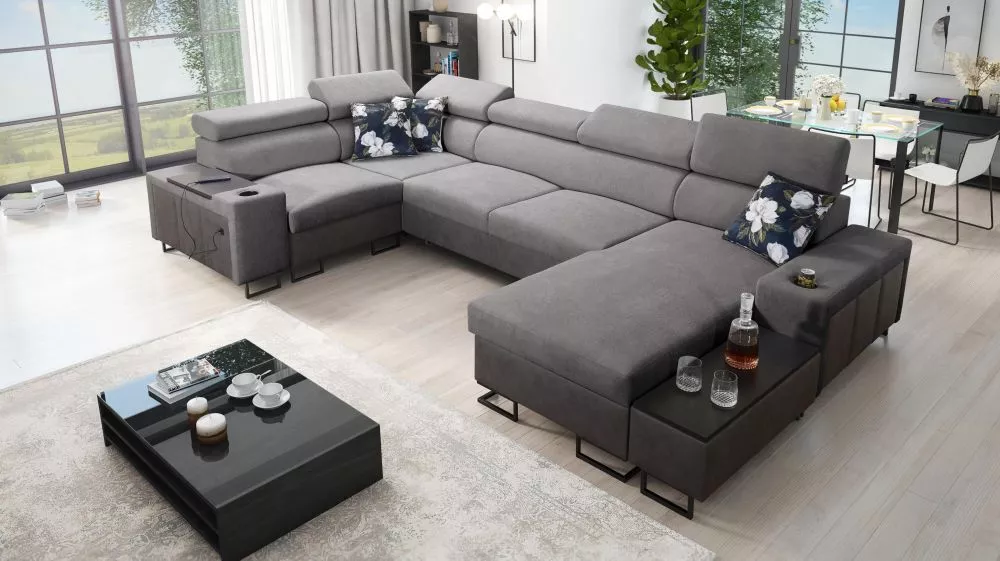 Dīvāns Melody 4 Mini Premium Standard · Tumši pelēks + grafīts · 205 × 335 × 84 cm