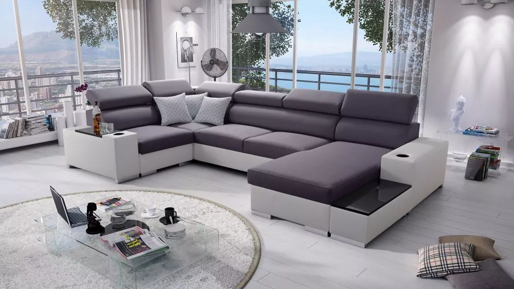 Dīvāns Perseo 4 Maxi Standard · Tumši pelēks + balts · 205 × 358 × 95 cm