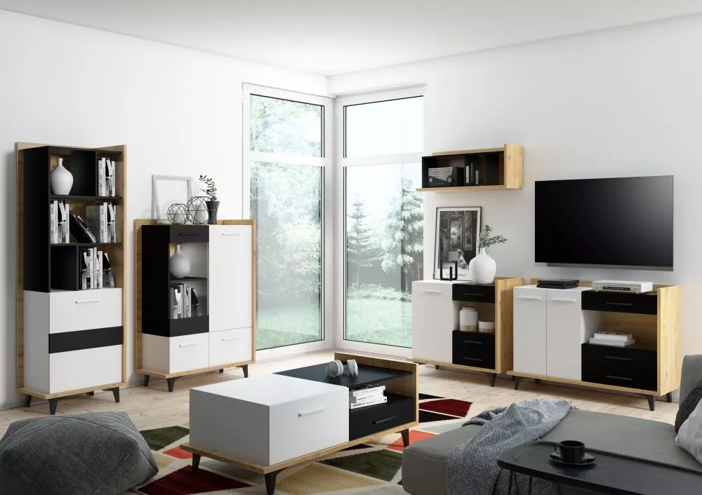Sekcija Box Z4 Korpusa krāsa: ozols artisan, Elementu krāsa: melns + balts,