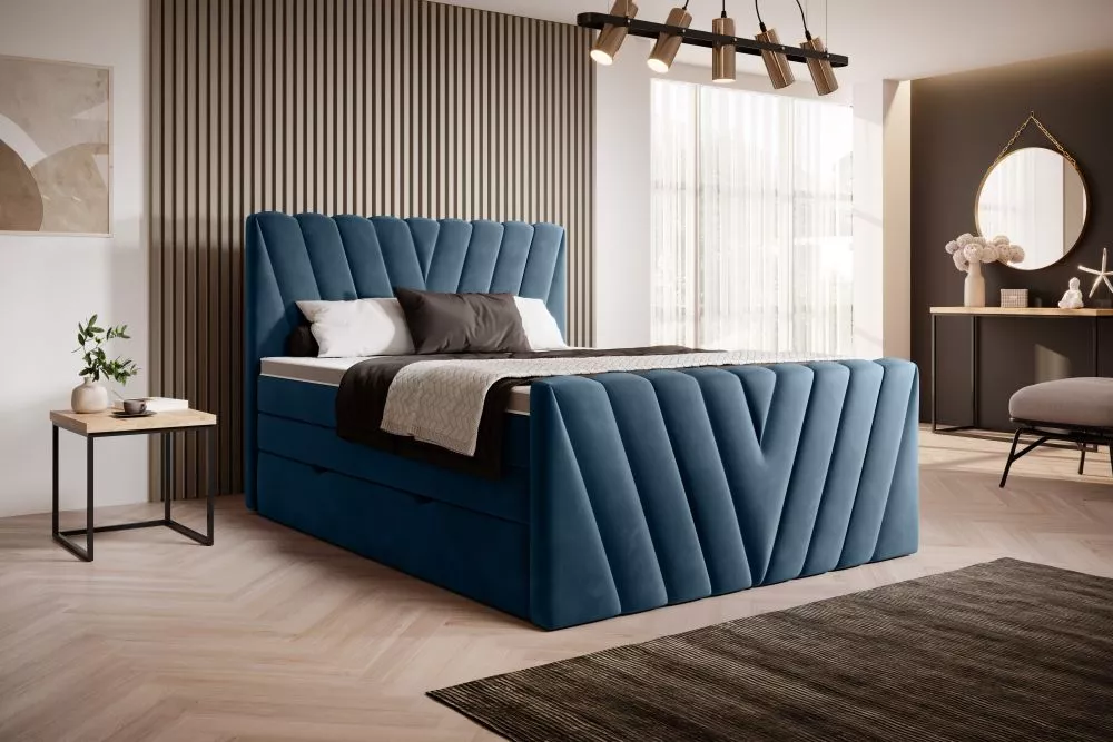 Gulta Candice Boxspring Comfort standard Guļamvietas platums: 140 cm, Guļamvietas garums: 200 cm, · Zils · 140 × 220 × 1