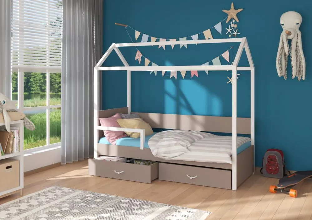Bērnu gulta Otello White ar stelāžu Guļamvietas platums: 90 cm, Guļamvietas garums: 200 cm, · 97 × 210 × 172 cm
