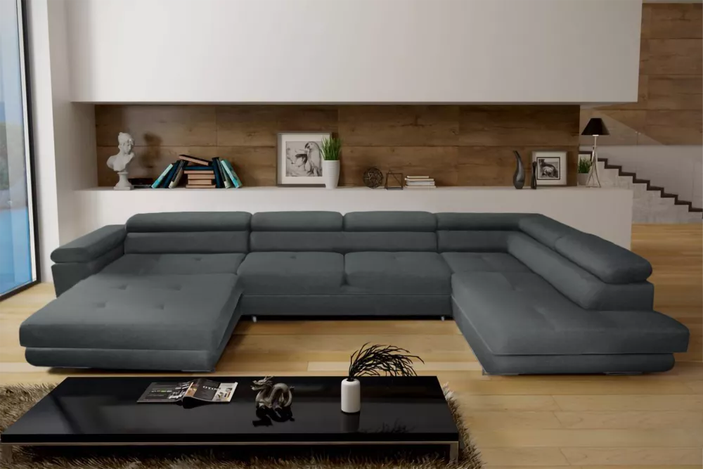 Dīvāns Anton U Mini+L Premium Standard · Tumši pelēks · 200 × 378 × 73 cm
