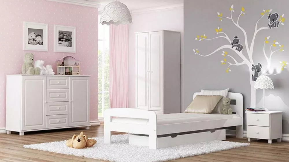 Gulta Klaudia ar stelāžu Guļamvietas platums: 90 cm, Guļamvietas garums: 200 cm, · Balts · 98 × 207 × 69 cm