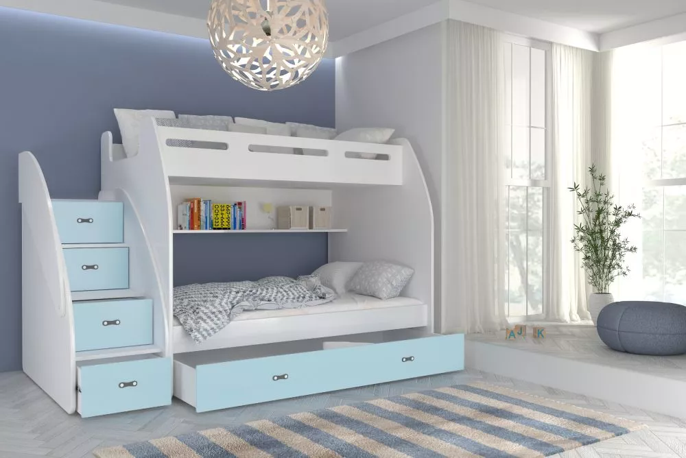 Bērnu gulta Zuzia ar stelāžām Guļamvietas platums: 120 cm, Guļamvietas garums: 200 cm, · 130 × 257 × 160 cm