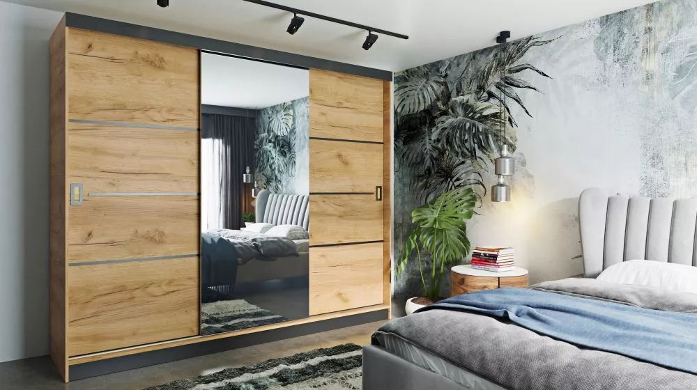 Skapis Retro 4 · Ozols craft zelts · 200 × 60 × 205 cm