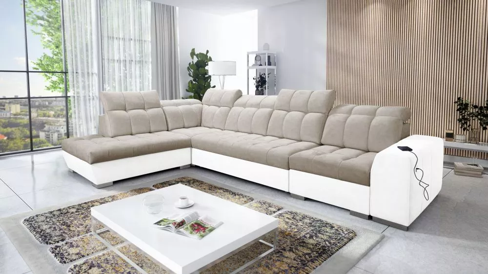 Dīvāns Pagano 11 Premium Standard · Tumši bēšs + balts · 225 × 360 × 83 cm