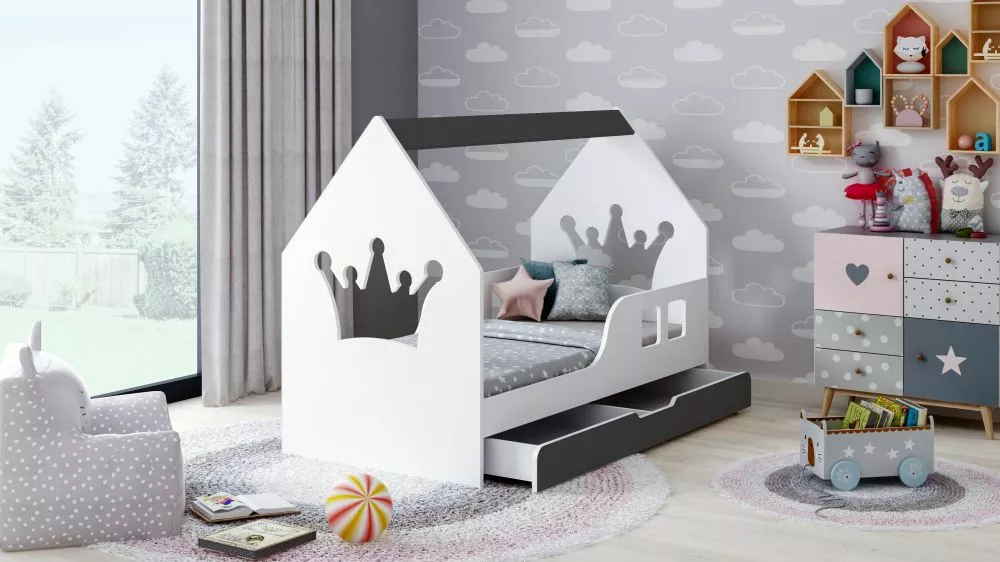 Bērnu gulta House 3 Comfort ar stelāžu Guļamvietas platums: 80 cm, Guļamvietas garums: 160 cm, · 84.5 × 165 × 120 cm