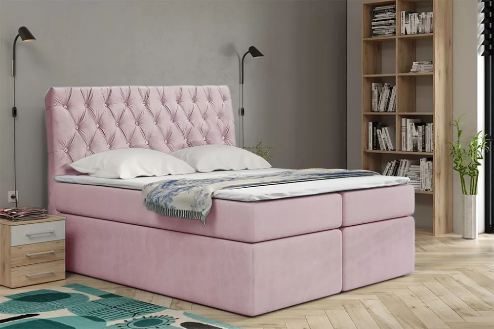 Gulta Boxspring 58 standard Guļamvietas platums: 140 cm, Guļamvietas garums: 200 cm, · Gaiši rozā · 141 × 210 × 122 cm