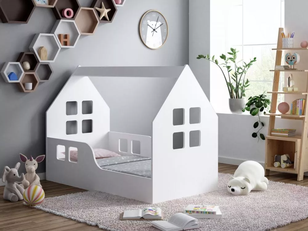Bērnu gulta House 5 ar stelāžu Guļamvietas platums: 80 cm, Guļamvietas garums: 160 cm, · 80 × 164 × 106 cm