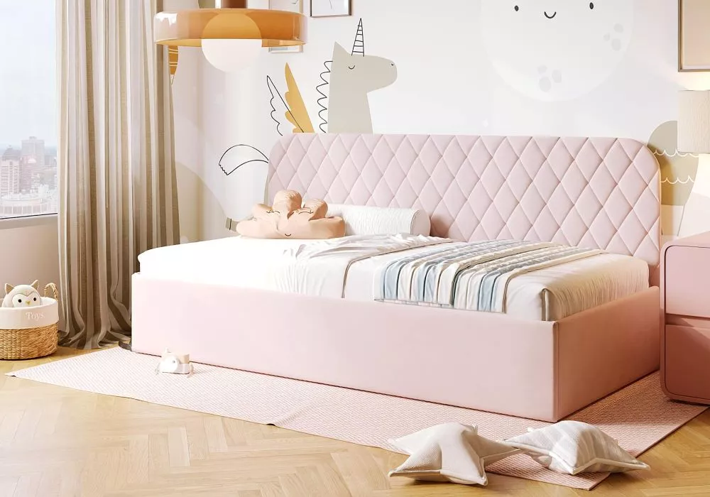 Gulta Tosia SM02 Standard Guļamvietas platums: 100 cm, Guļamvietas garums: 200 cm, · Rozā · 108 × 208 × 80 cm