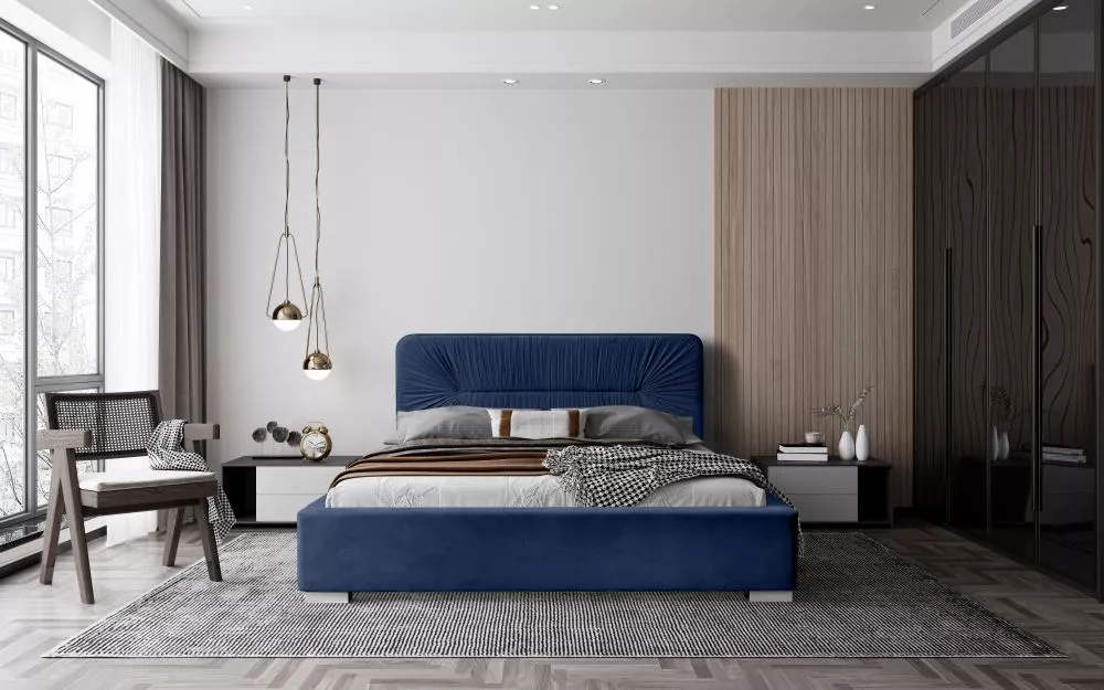 Gulta Alice Standard ar stelāžu Guļamvietas platums: 180 cm, Guļamvietas garums: 200 cm, stelāžas tips: koka, · Zils · 1