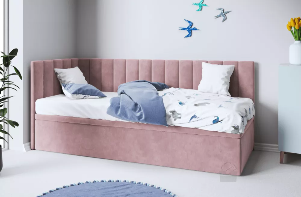 Gulta Intaro 44 Standard ar stelāžu Guļamvietas platums: 100 cm, Guļamvietas garums: 200 cm, · Rozā · 105 × 206 × 90 cm