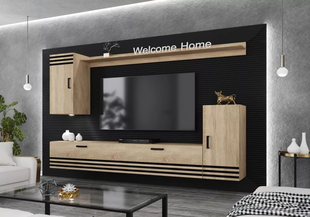 Sekcija Salto 2 ar LED · Ozols sonoma · 237 × 35 × 183 cm
