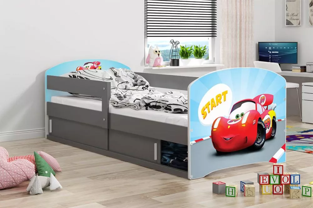 Bērnu gulta Luki 1 Single Graphite ar stelāžu Guļamvietas platums: 80 cm, Guļamvietas garums: 160 cm, · 84 × 163 × 60 cm