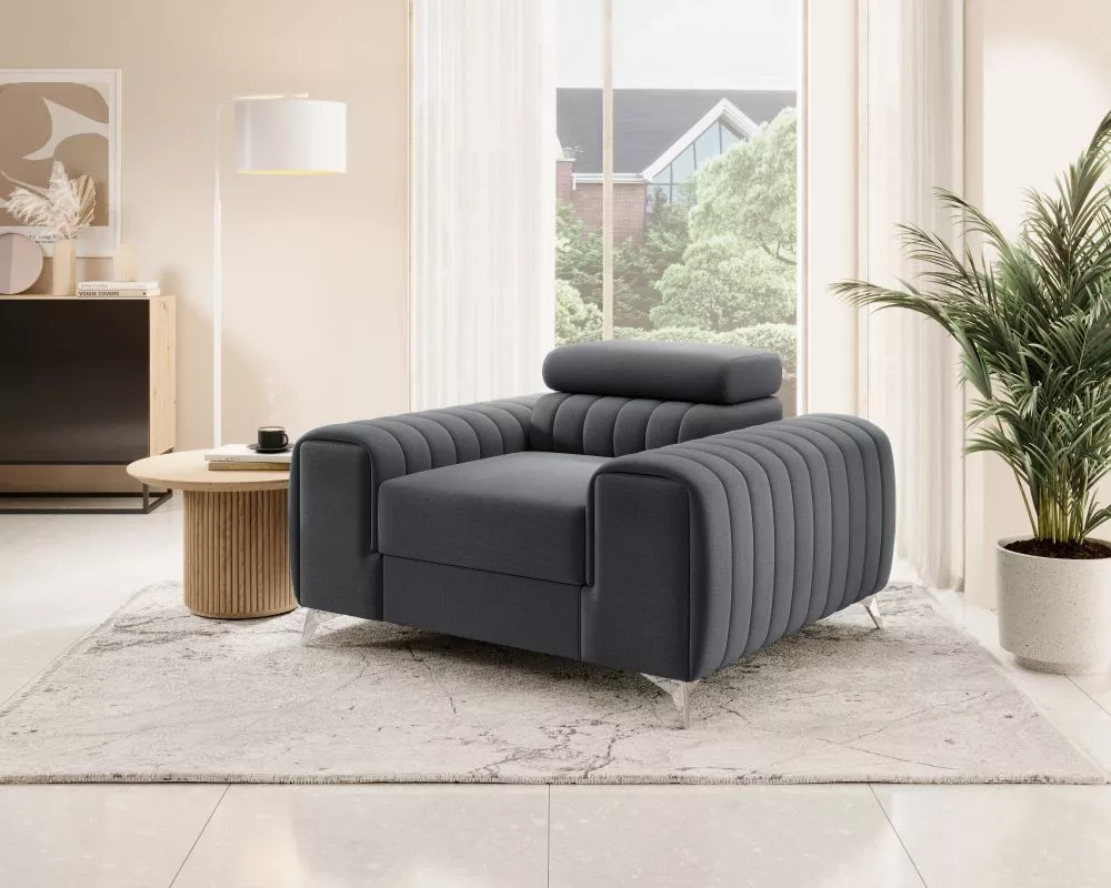 Mīksts krēsls Laurence 1S Premium Standard Sēdvietas dziļums: 55 cm, · Tumši pelēks · 125 × 97 × 75 cm