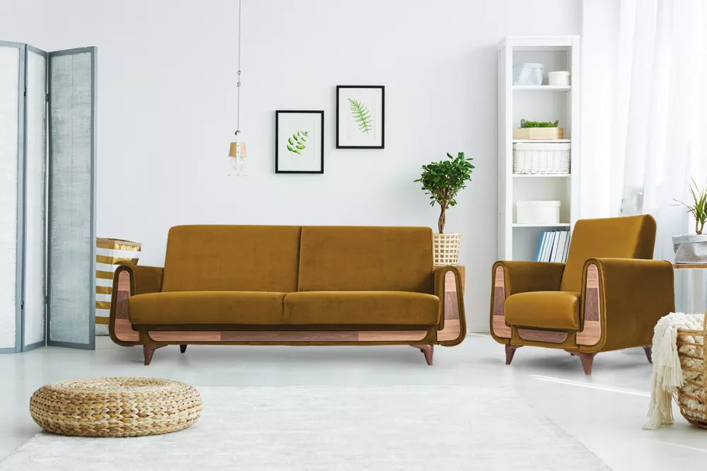 Komplekts Gustavo 3S+1S Standard · Dzeltens · 98 × 230 × 98 cm