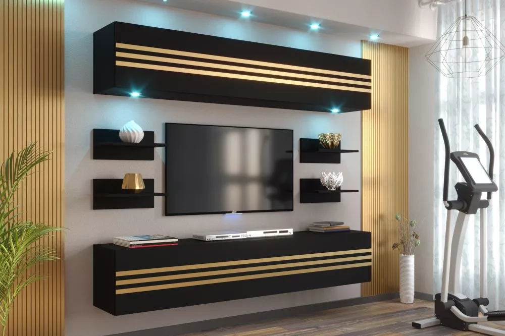 Sekcija Bona Modern ar LED Korpusa krāsa: melns, · 200 × 35 × 190 cm
