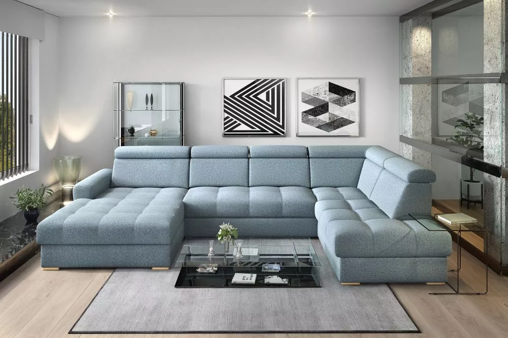 Dīvāns Riva U Standard · Gaiši zils · 210 × 374 × 91 cm