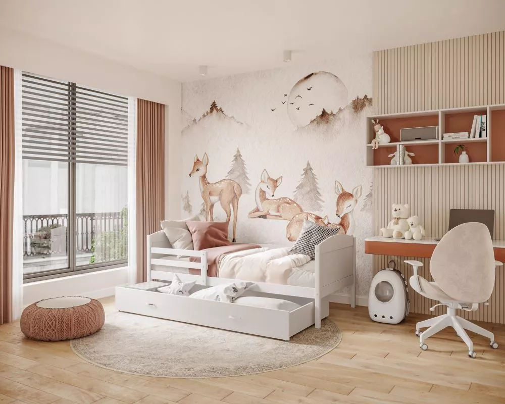 Bērnu gulta Mateusz P MDF 80x160 ar stelāžu Guļamvietas platums: 80 cm, Guļamvietas garums: 160 cm, · 86 × 168 × 78.5 cm