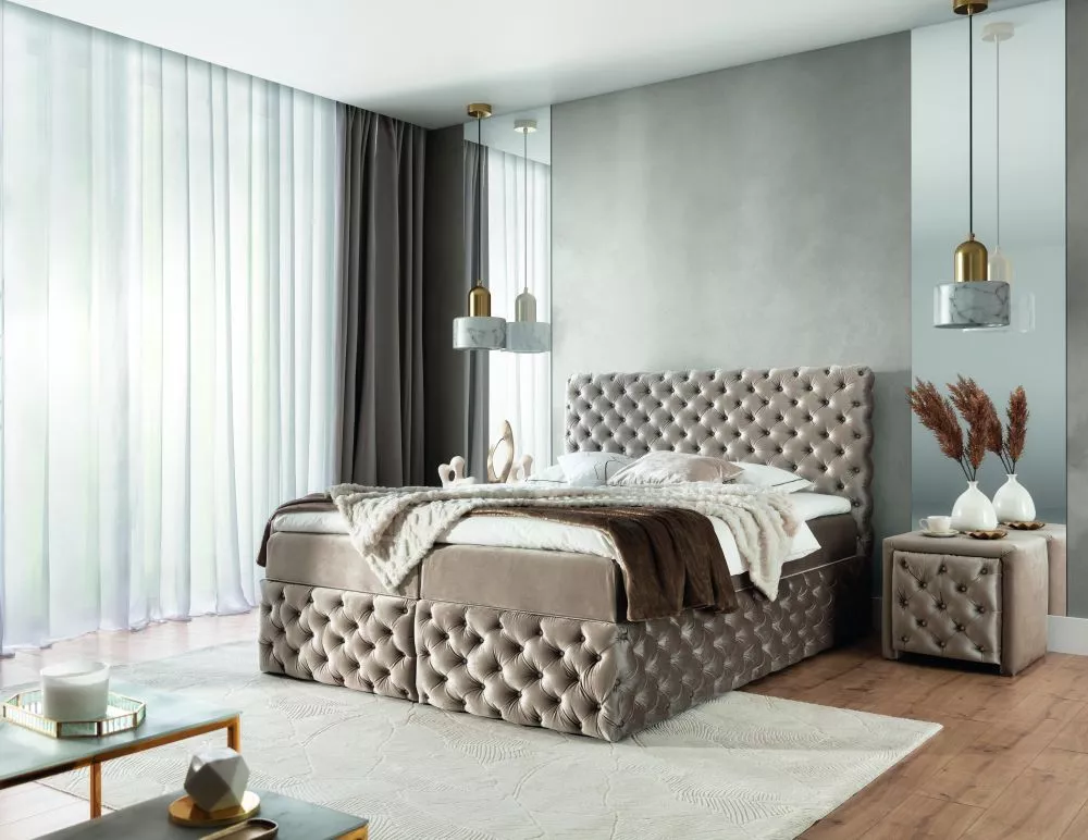 Gulta Castle Boxspring Standard Guļamvietas platums: 180 cm, Guļamvietas garums: 200 cm, · Bēšs · 186 × 217 × 123 cm