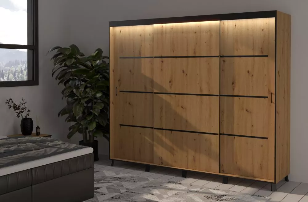 Skapis Berke ar LED · Ozols artisan · 250 × 61 × 215 cm