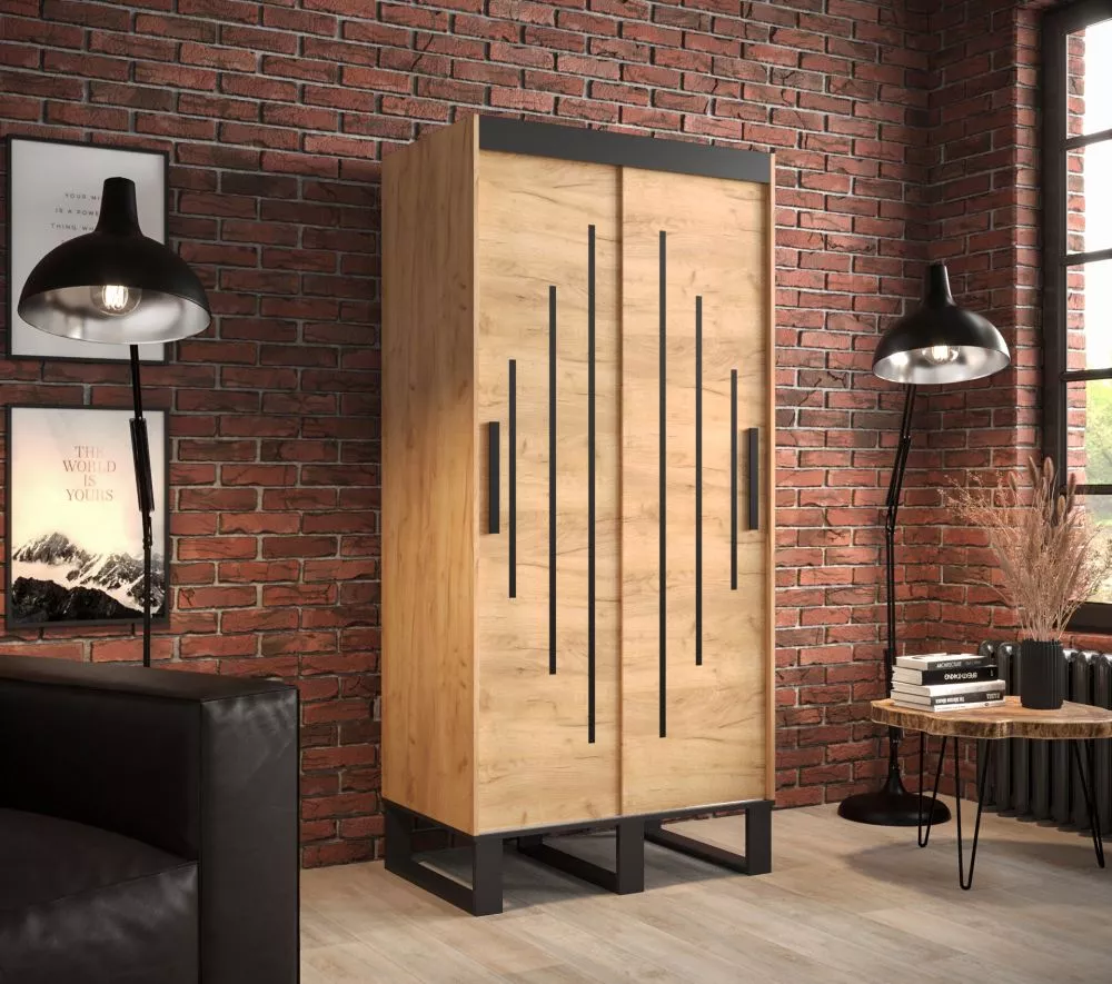 Skapis Loft Y · Ozols craft zelts · 100 × 62 × 212 cm