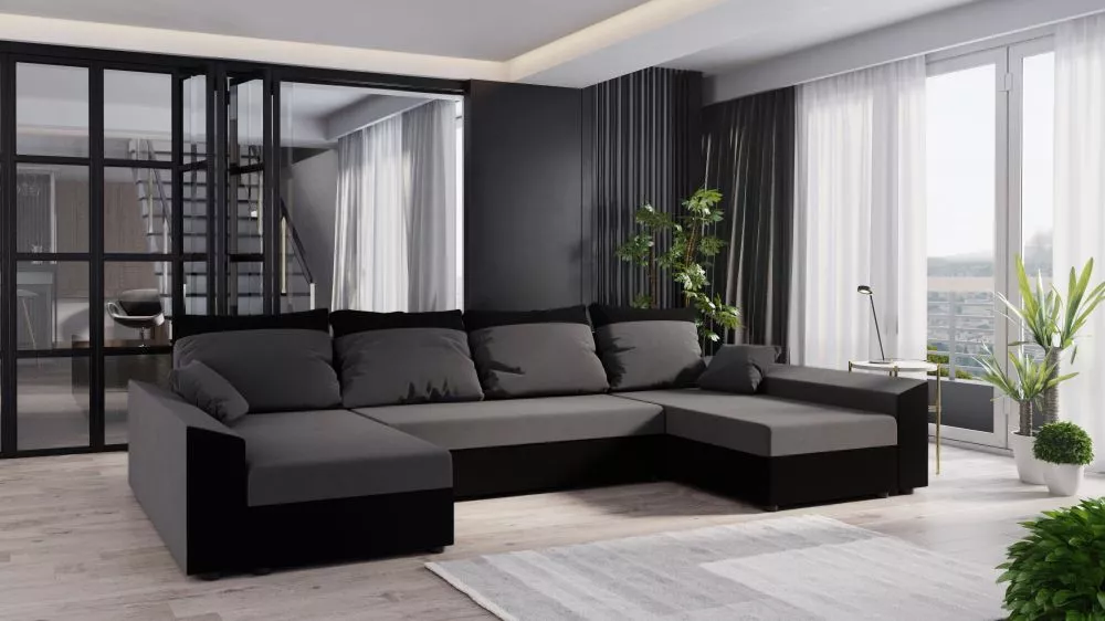 Dīvāns Paul U standard · Pelēks + melns · 139 × 321 × 80 cm