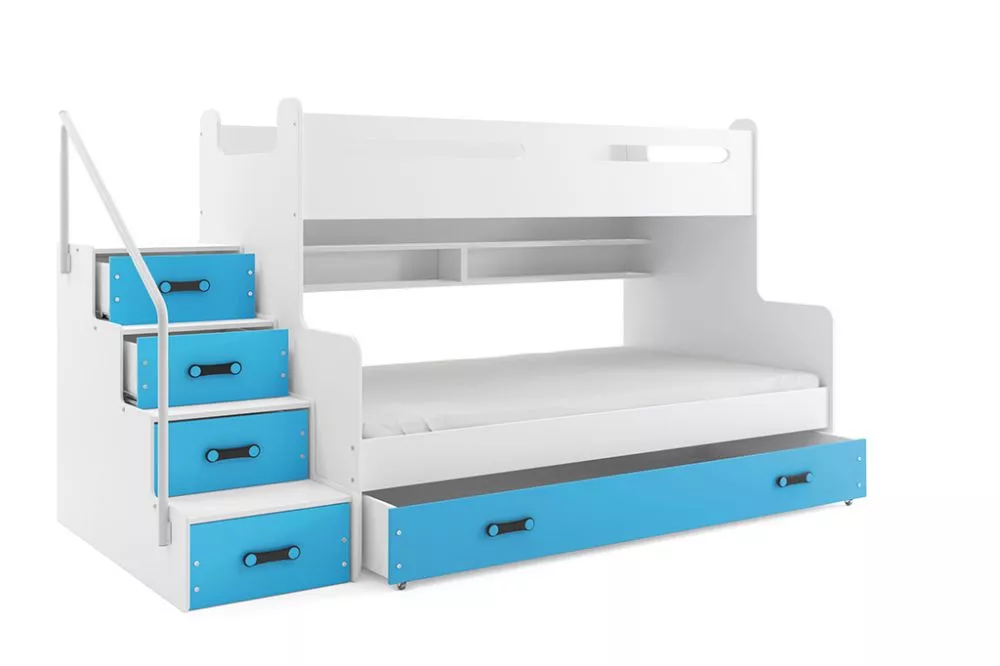 Bērnu gulta Max 3 ar stelāžām Guļamvietas platums: 120 cm, Guļamvietas garums: 200 cm, · 124 × 258 × 145 cm