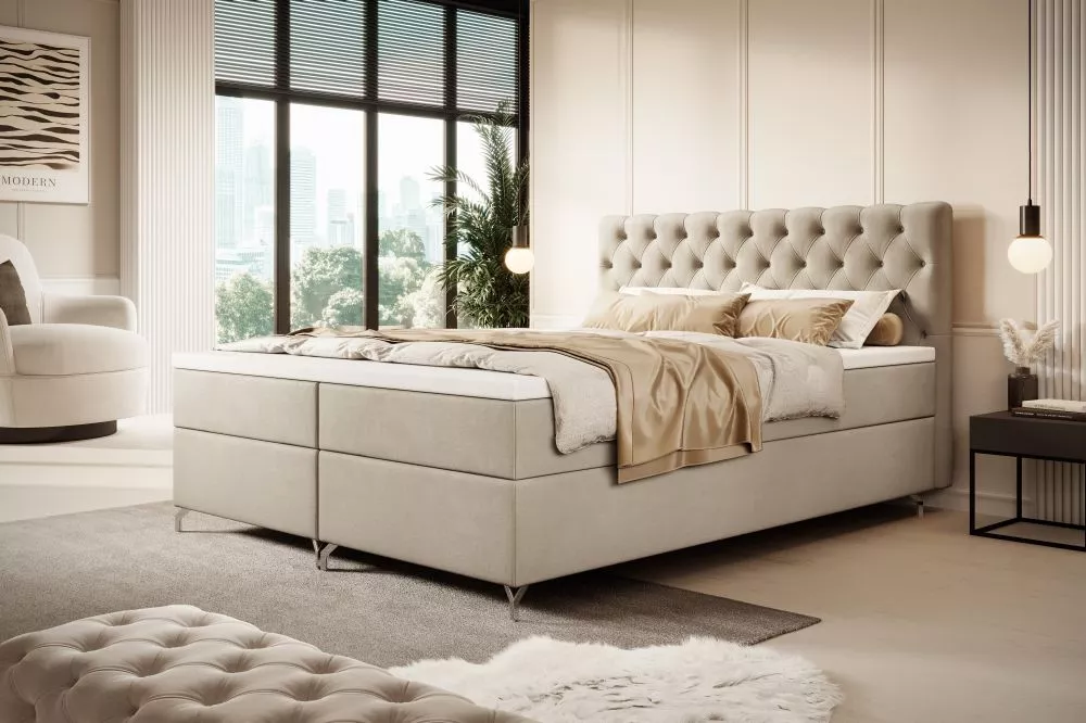 Gulta Chester Bonell Boxspring Standard Guļamvietas platums: 200 cm, Guļamvietas garums: 200 cm, · Gaiši bēšs · 200 × 20