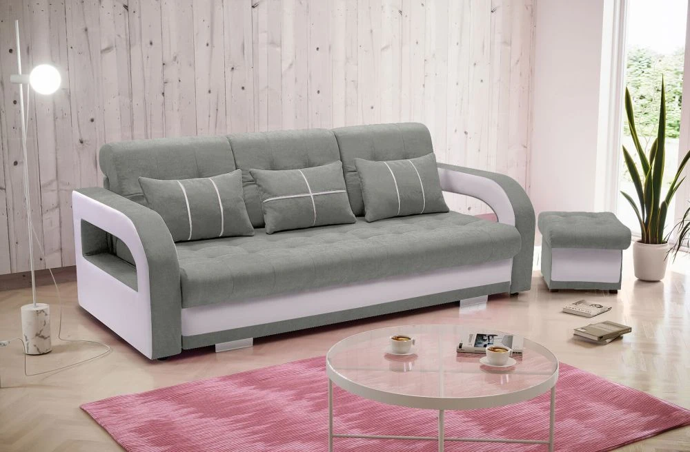 Dīvāns Nina 3S+P Standard · Pelēks + balts · 110 × 235 × 95 cm