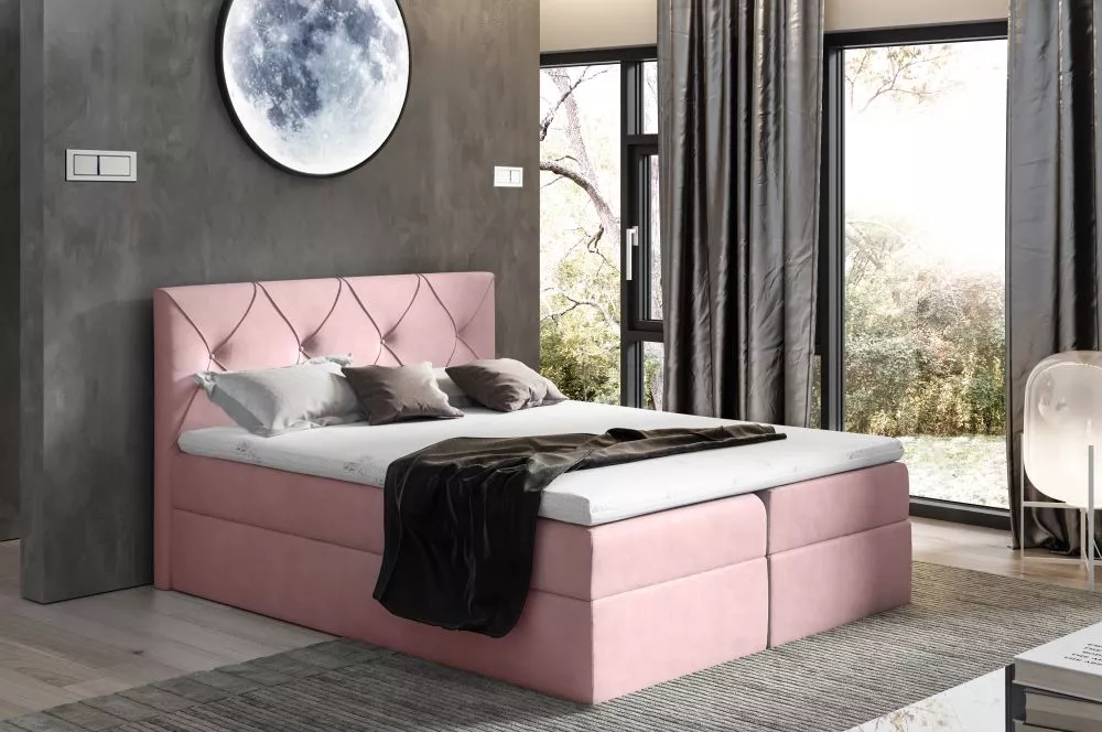 Gulta Crystal Boxspring Premium Standard Guļamvietas platums: 120 cm, Guļamvietas garums: 200 cm, · Rozā · 124 × 208 × 1