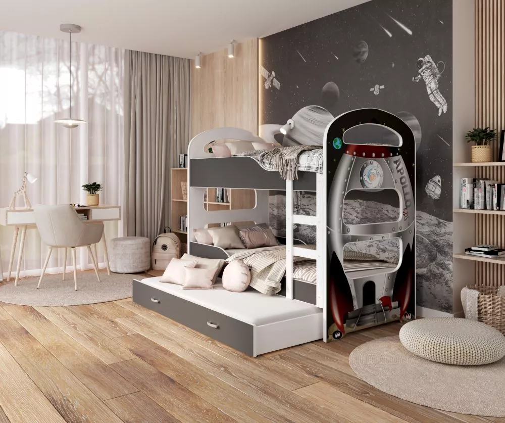 Bērnu gulta Dominik 3 80x190 N ar stelāžām Guļamvietas platums: 80 cm, Guļamvietas garums: 190 cm, · 87 × 198 × 166 cm