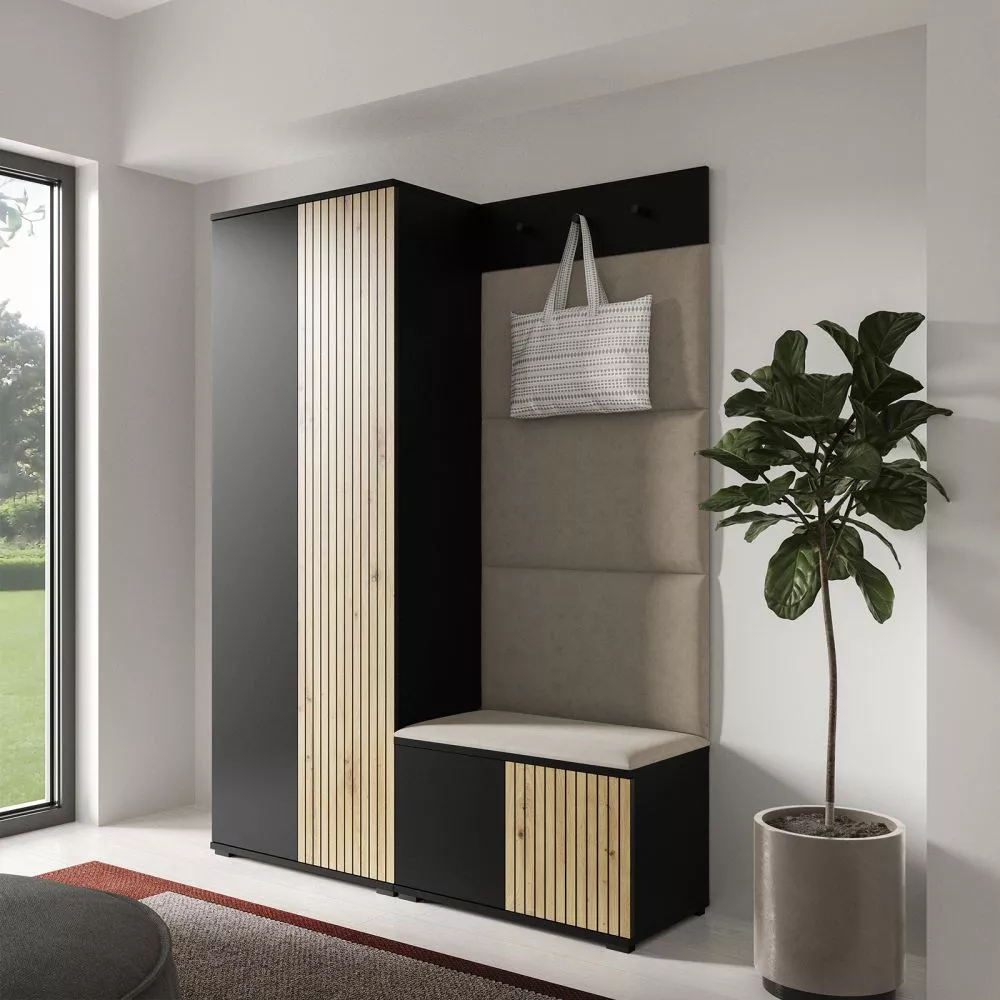 Apavu plaukts Ross 1 Trinity Korpusa krāsa: melns + ozols artisan, · 140 × 185 × 40 cm