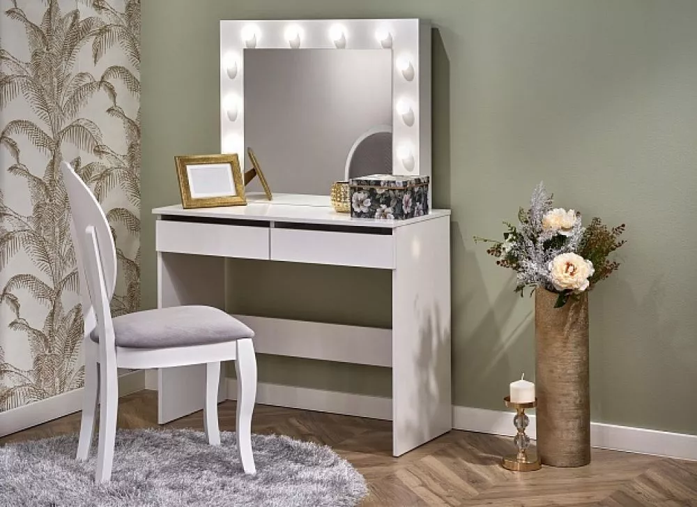 Kosmētikas galds Typical Hollywood ar LED · Balts · 94 × 140 × 43 cm