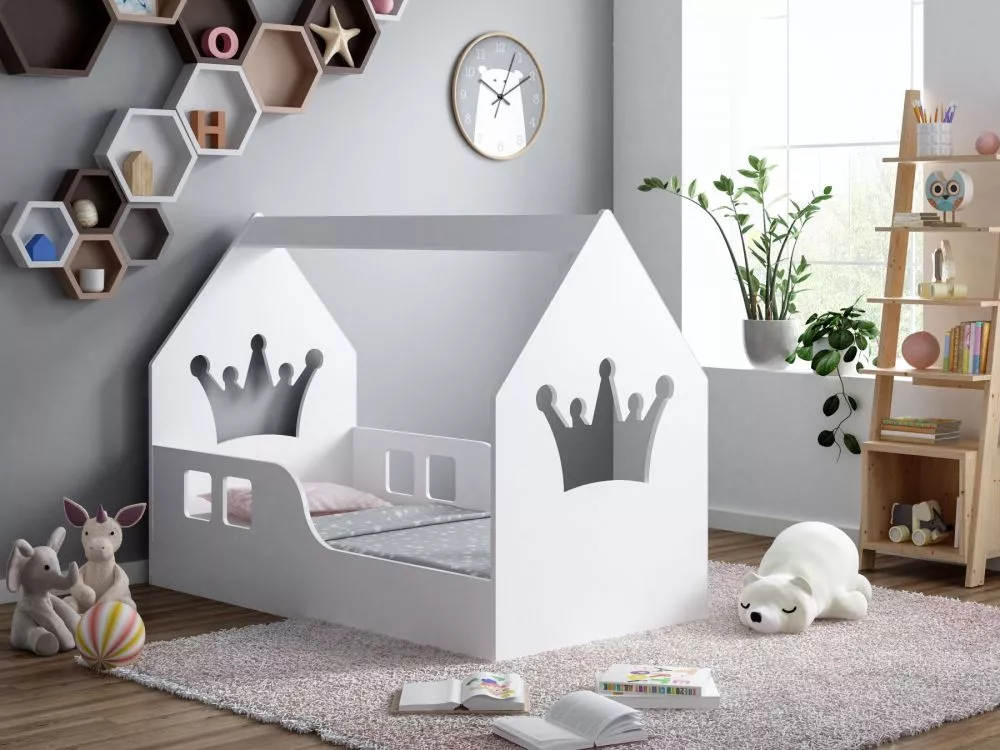Bērnu gulta House 3 ar stelāžu Guļamvietas platums: 80 cm, Guļamvietas garums: 160 cm, · 80 × 164 × 106 cm