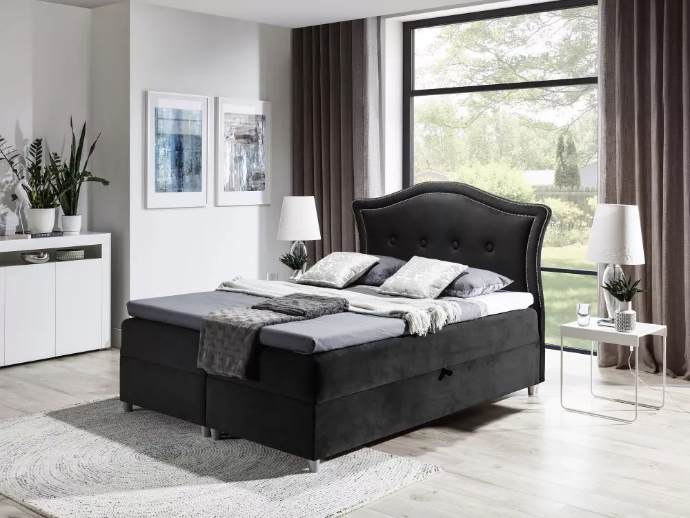 Gulta Bedran Boxspring Standard Guļamvietas platums: 140 cm, Guļamvietas garums: 200 cm, · Melns · 150 × 214 × 130 cm