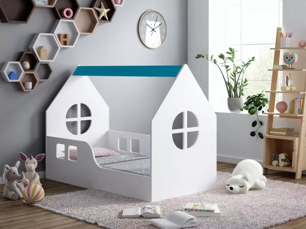 Bērnu gulta House 7 ar stelāžu Guļamvietas platums: 80 cm, Guļamvietas garums: 160 cm, · 80 × 164 × 106 cm