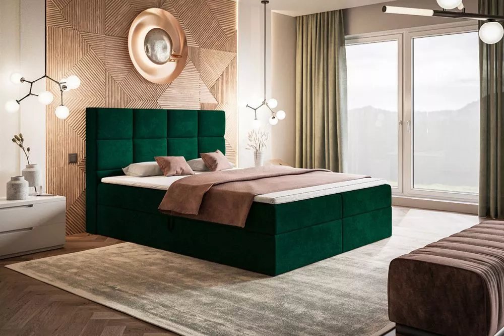 Gulta Box 5 Boxspring standard Guļamvietas platums: 140 cm, Guļamvietas garums: 200 cm, · Zaļš · 140 × 214 × 112 cm